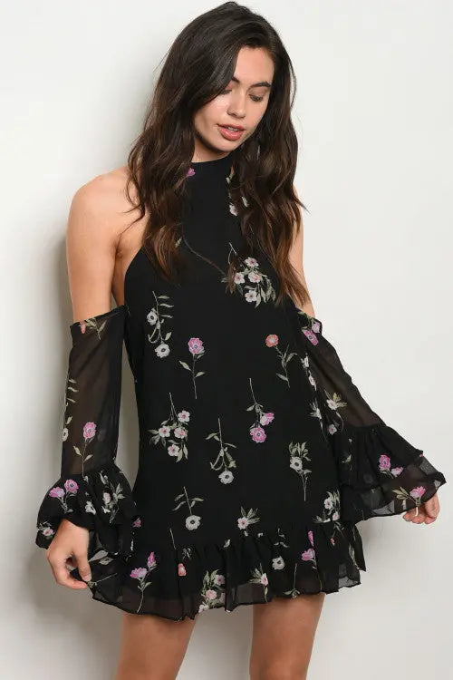 Black Floral Print Dress Skylar+Madison