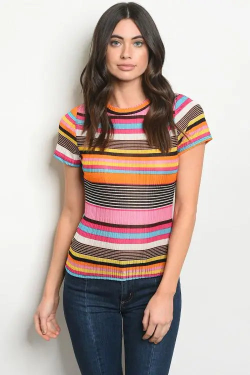 Mock Neck Striped Top One By One