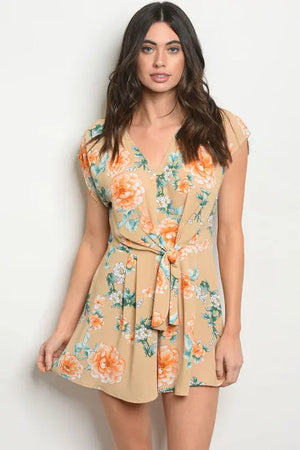 Taupe Floral Print Romper Papermoon